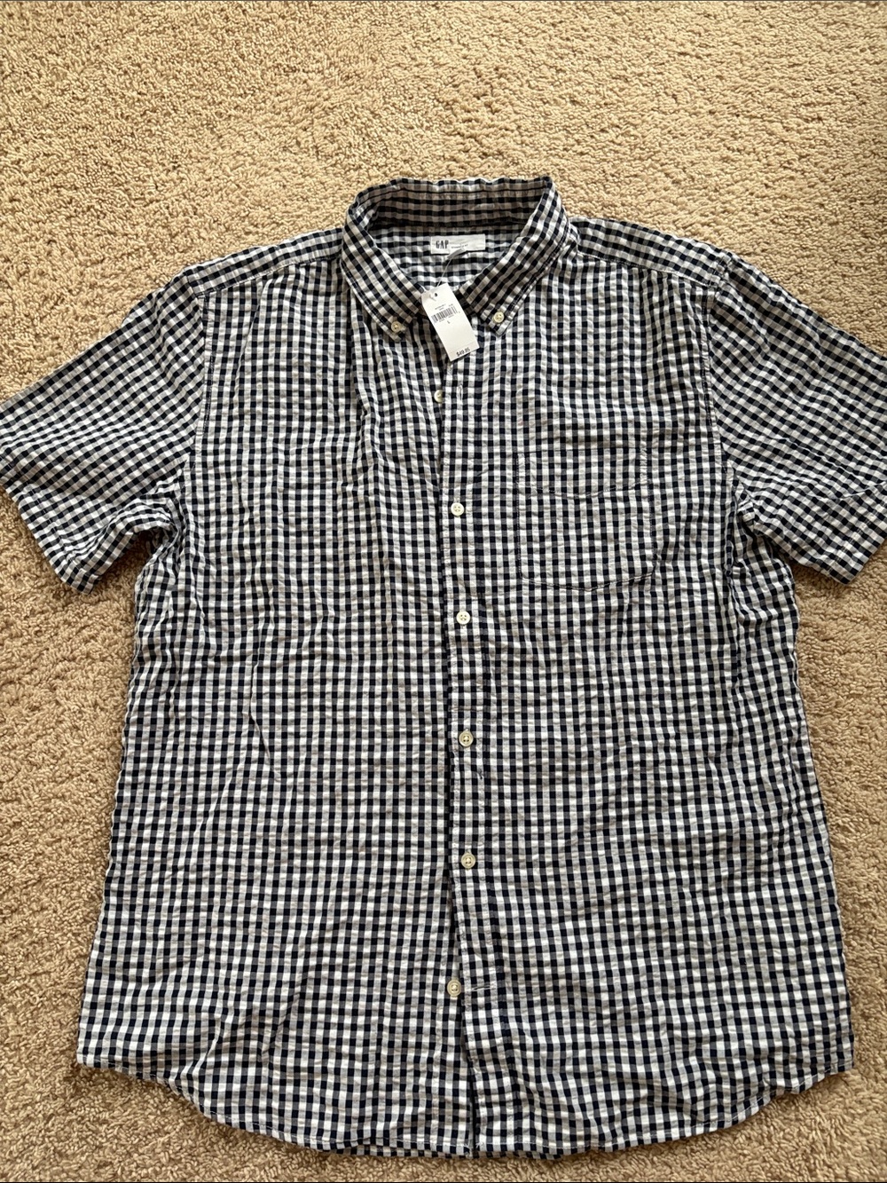 NWT-GAP Gingham Navy/White Short-Sleeve Button-Down Shirt